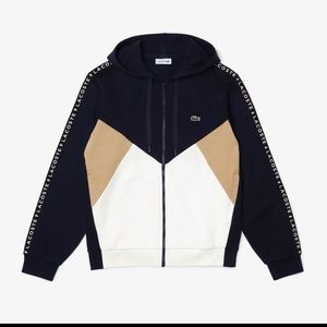 BRAND NEW MENS LACOSTE LETTERED FLEECE SH6905 51 E8T NAVY BLUE/WHITE